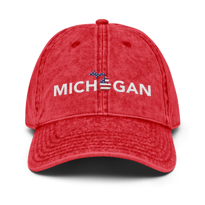 'Michigan' Vintage Baseball Cap (Sans Font Patriot Edition)