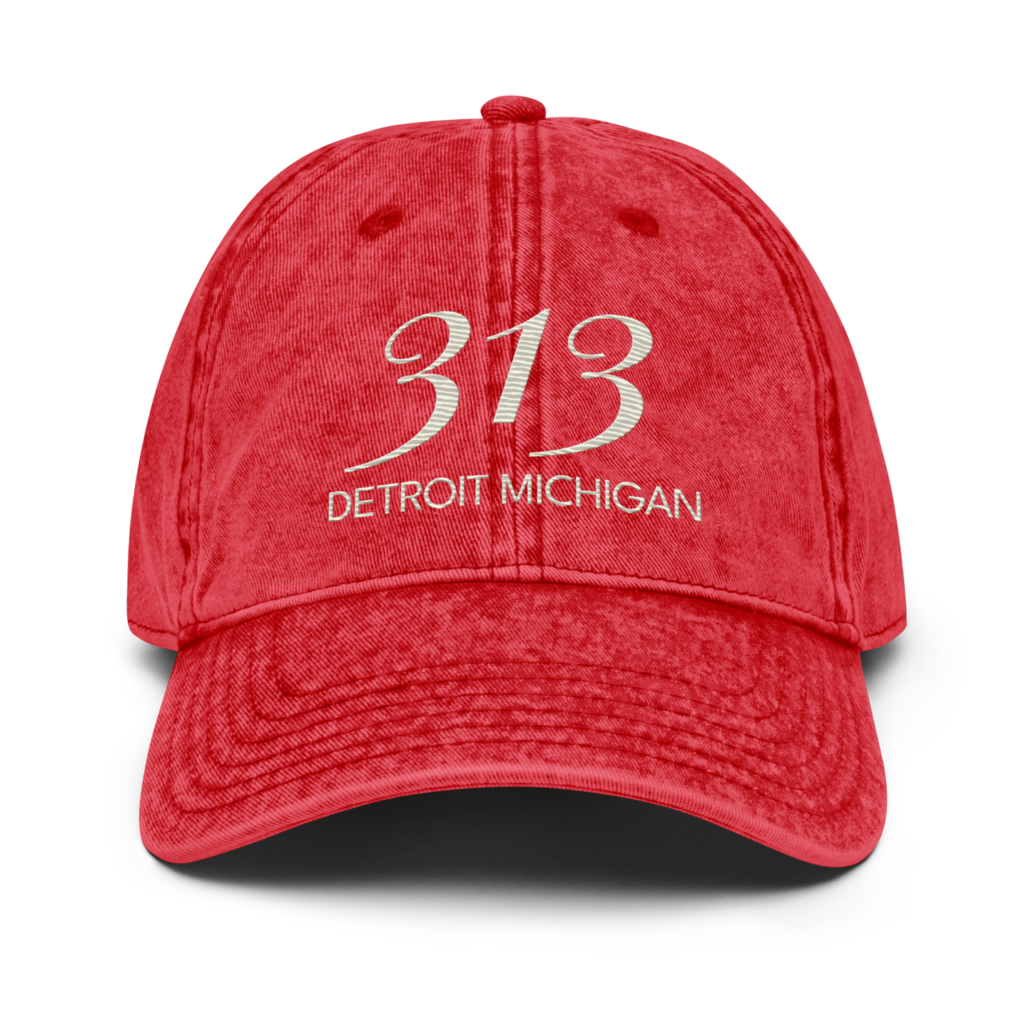 '313 Detroit Michigan' Vintage Baseball Cap | Ivory White