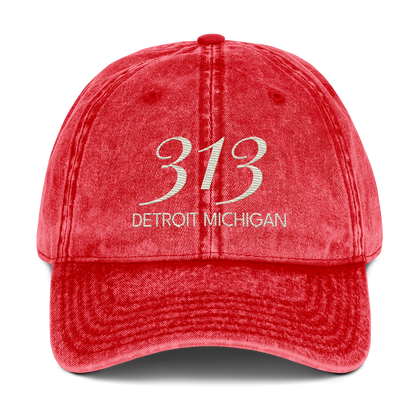 '313 Detroit Michigan' Vintage Baseball Cap | Ivory White