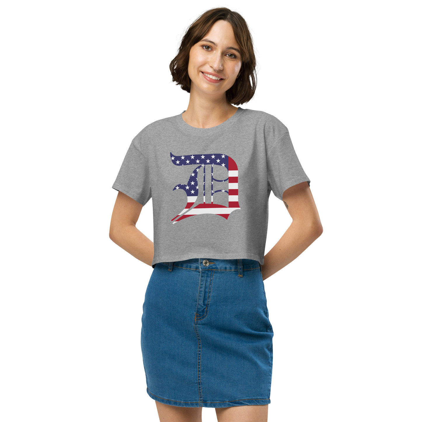 Detroit 'Old English D' Relaxed Crop Top (Patriotic Edition)