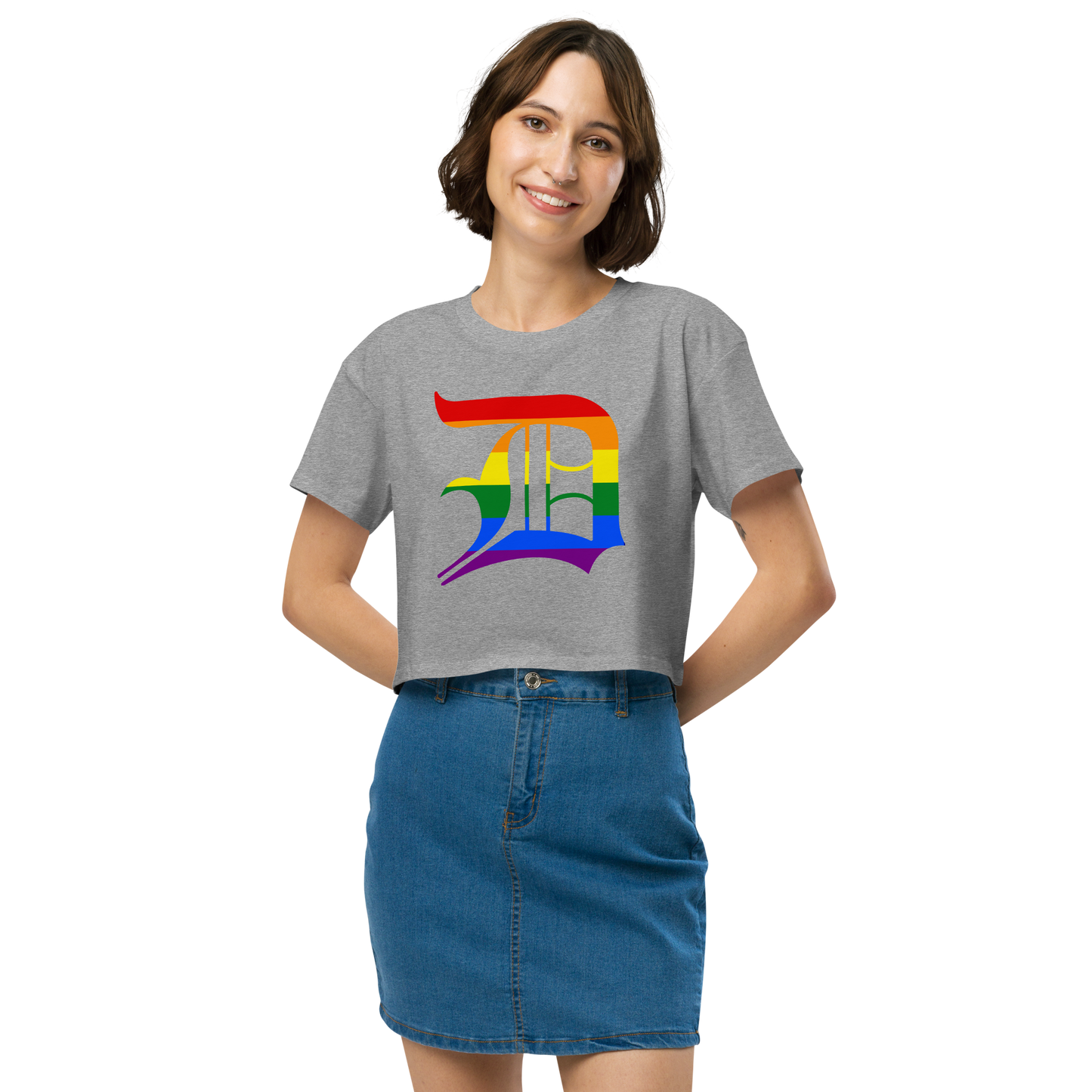 Detroit 'Old English D' Relaxed Crop Top (Rainbow Pride Edition)