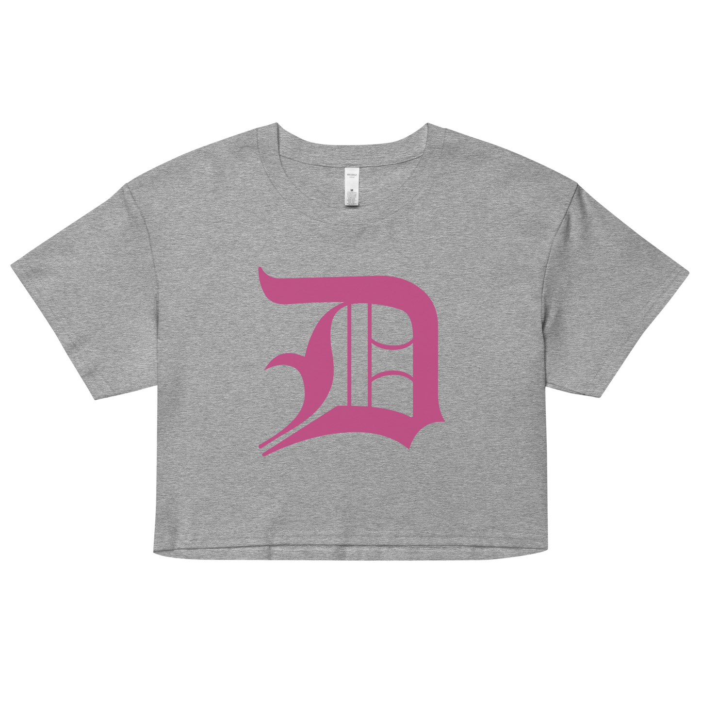 Detroit 'Old English D' Relaxed Crop Top (Apple Blossom Pink)