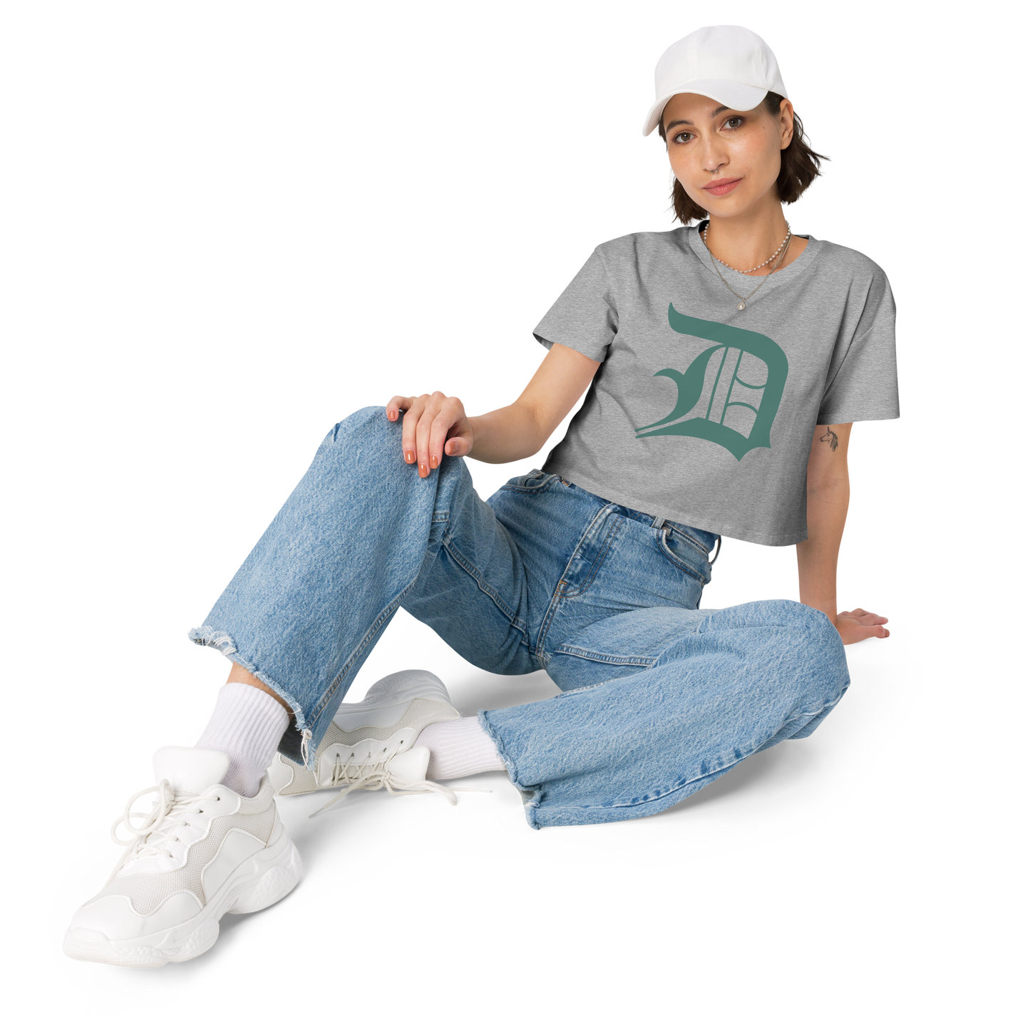 Detroit 'Old English D' Relaxed Crop Top (Copper Green)