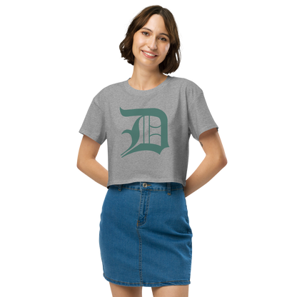 Detroit 'Old English D' Relaxed Crop Top (Copper Green)