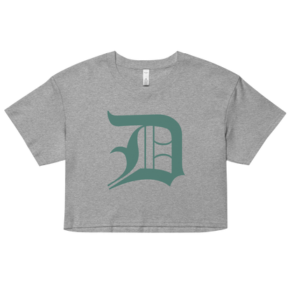 Detroit 'Old English D' Relaxed Crop Top (Copper Green)