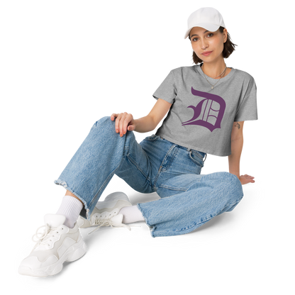 Detroit 'Old English D' Relaxed Crop Top (Plum)