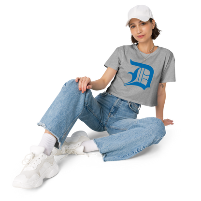 Detroit 'Old English D' Relaxed Crop Top (Azure)