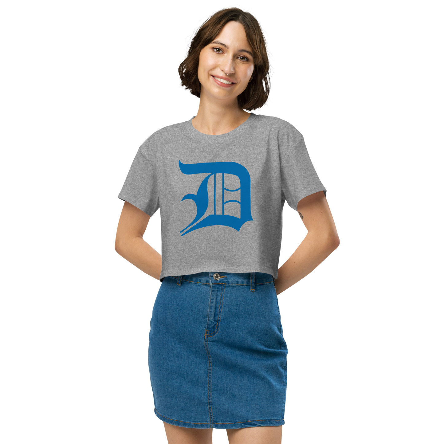 Detroit 'Old English D' Relaxed Crop Top (Azure)