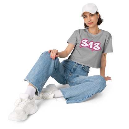 Detroit '313' Relaxed Crop Top (Apple Blossom Pink)