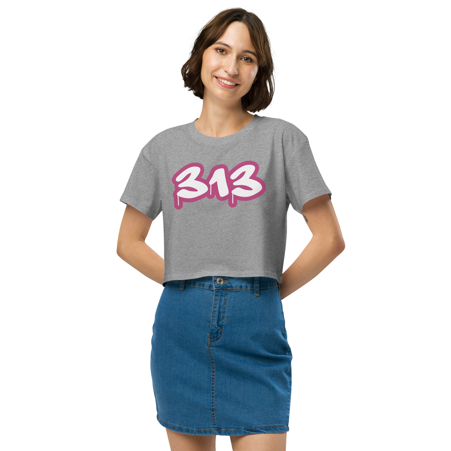 Detroit '313' Relaxed Crop Top (Apple Blossom Pink)