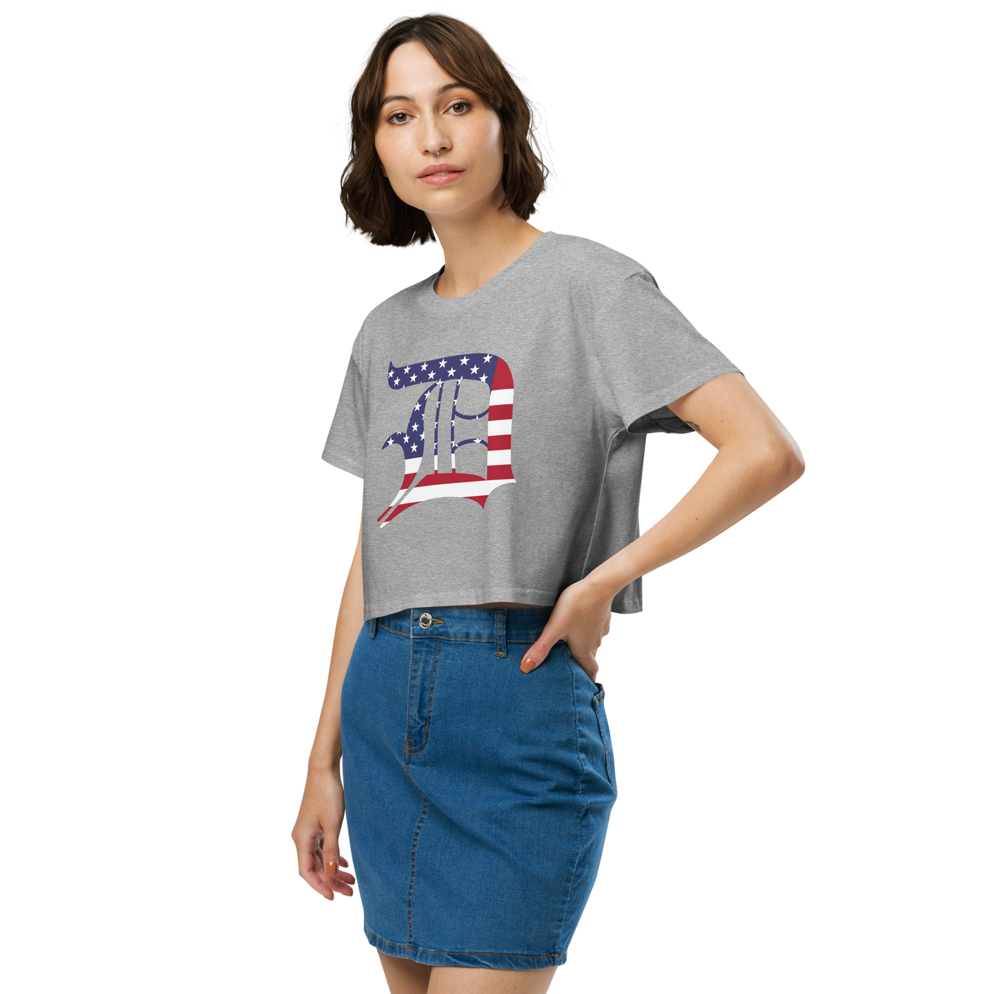 Detroit 'Old English D' Relaxed Crop Top (Patriotic Edition)