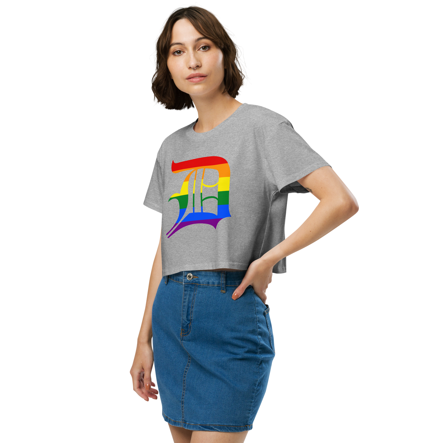 Detroit 'Old English D' Relaxed Crop Top (Rainbow Pride Edition)