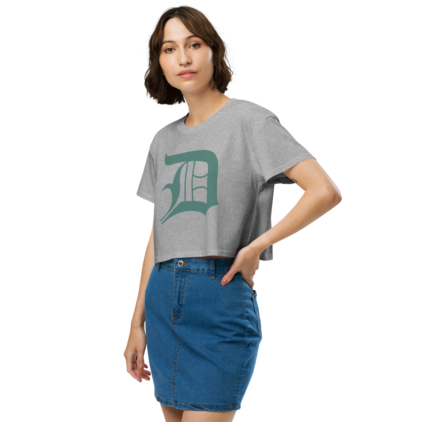 Detroit 'Old English D' Relaxed Crop Top (Copper Green)