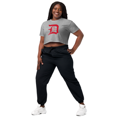 Detroit 'Old English D' Relaxed Crop Top (Aliform Red)