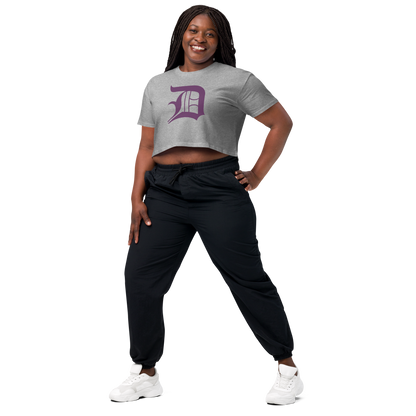 Detroit 'Old English D' Relaxed Crop Top (Plum)