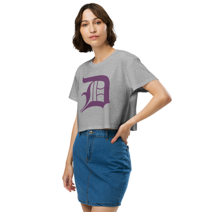 Detroit 'Old English D' Relaxed Crop Top (Plum)