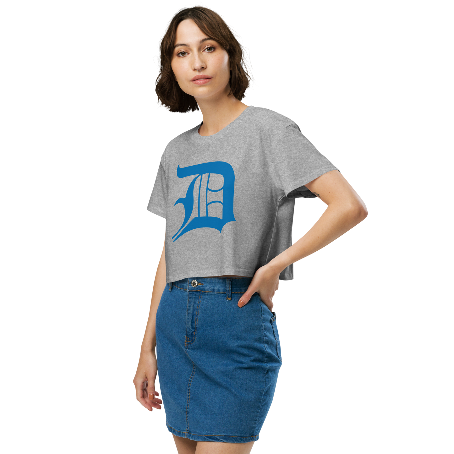 Detroit 'Old English D' Relaxed Crop Top (Azure)