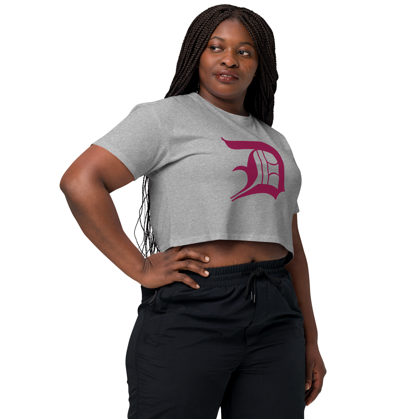 Detroit 'Old English D' Relaxed Crop Top (Ruby Red)