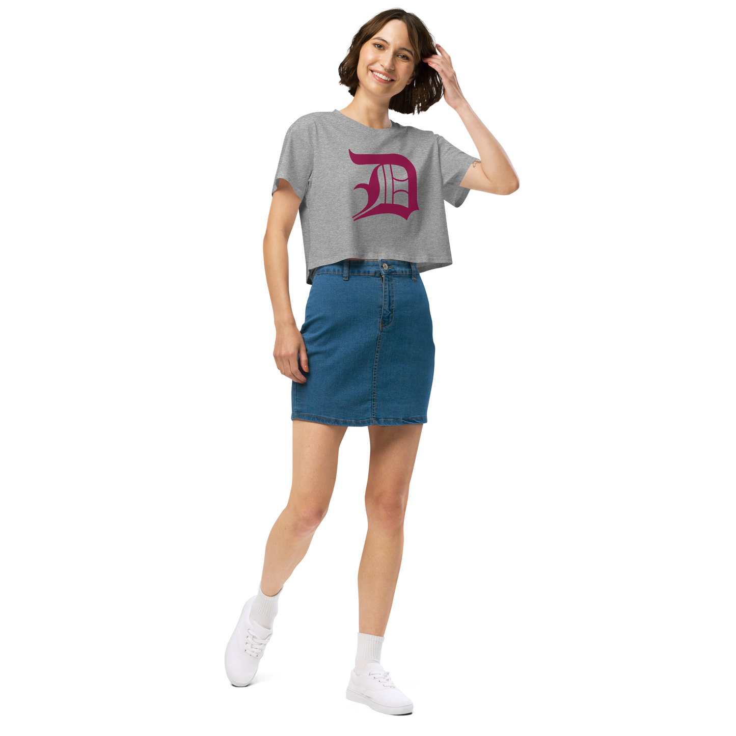 Detroit 'Old English D' Relaxed Crop Top (Ruby Red)