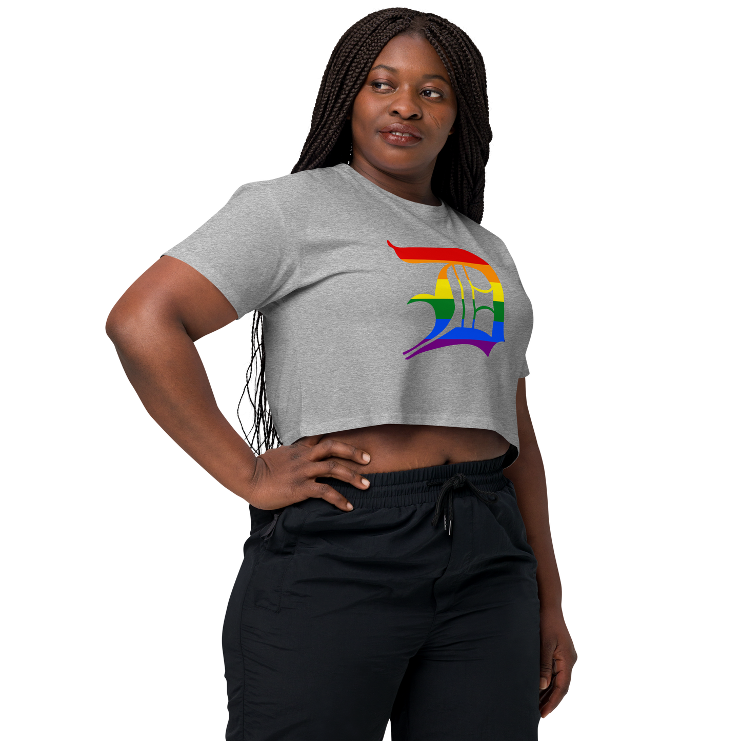 Detroit 'Old English D' Relaxed Crop Top (Rainbow Pride Edition)