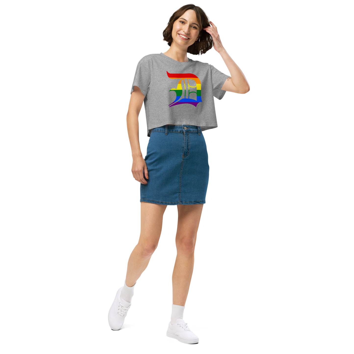 Detroit 'Old English D' Relaxed Crop Top (Rainbow Pride Edition)