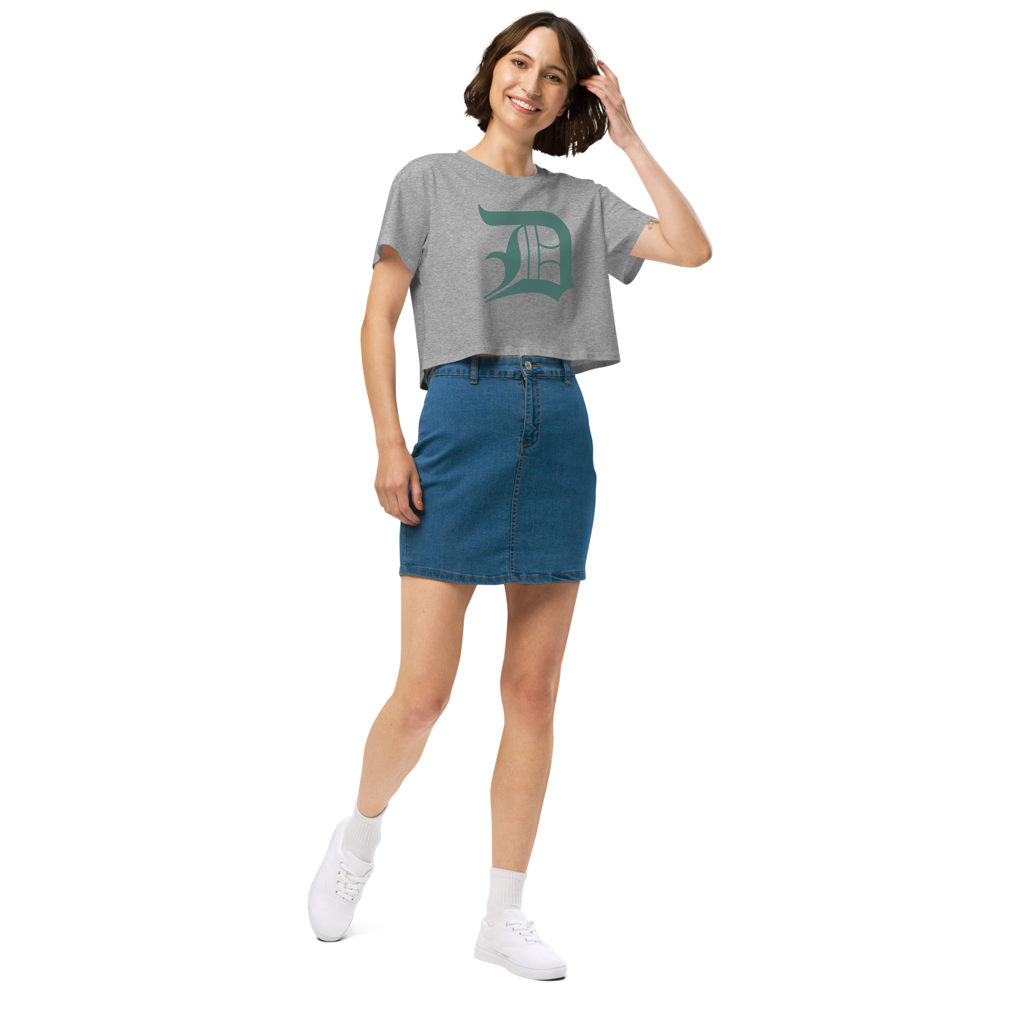 Detroit 'Old English D' Relaxed Crop Top (Copper Green)