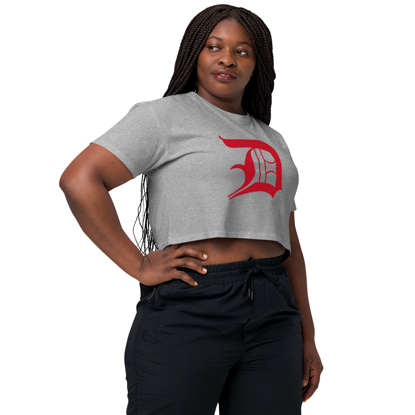 Detroit 'Old English D' Relaxed Crop Top (Aliform Red)