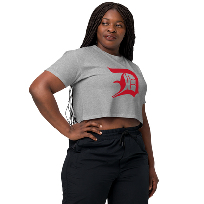 Detroit 'Old English D' Relaxed Crop Top (Aliform Red)