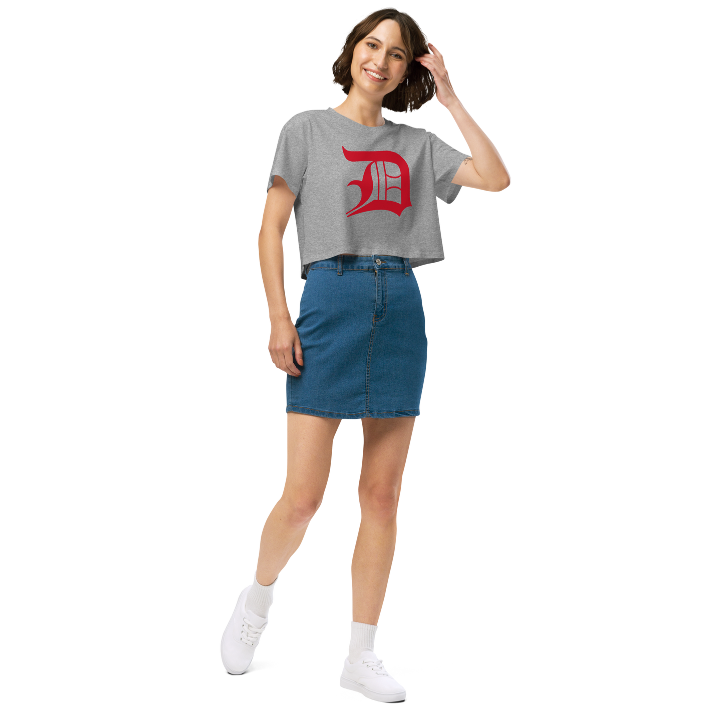 Detroit 'Old English D' Relaxed Crop Top (Aliform Red)