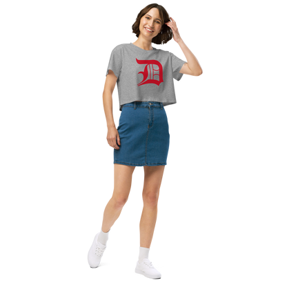 Detroit 'Old English D' Relaxed Crop Top (Aliform Red)