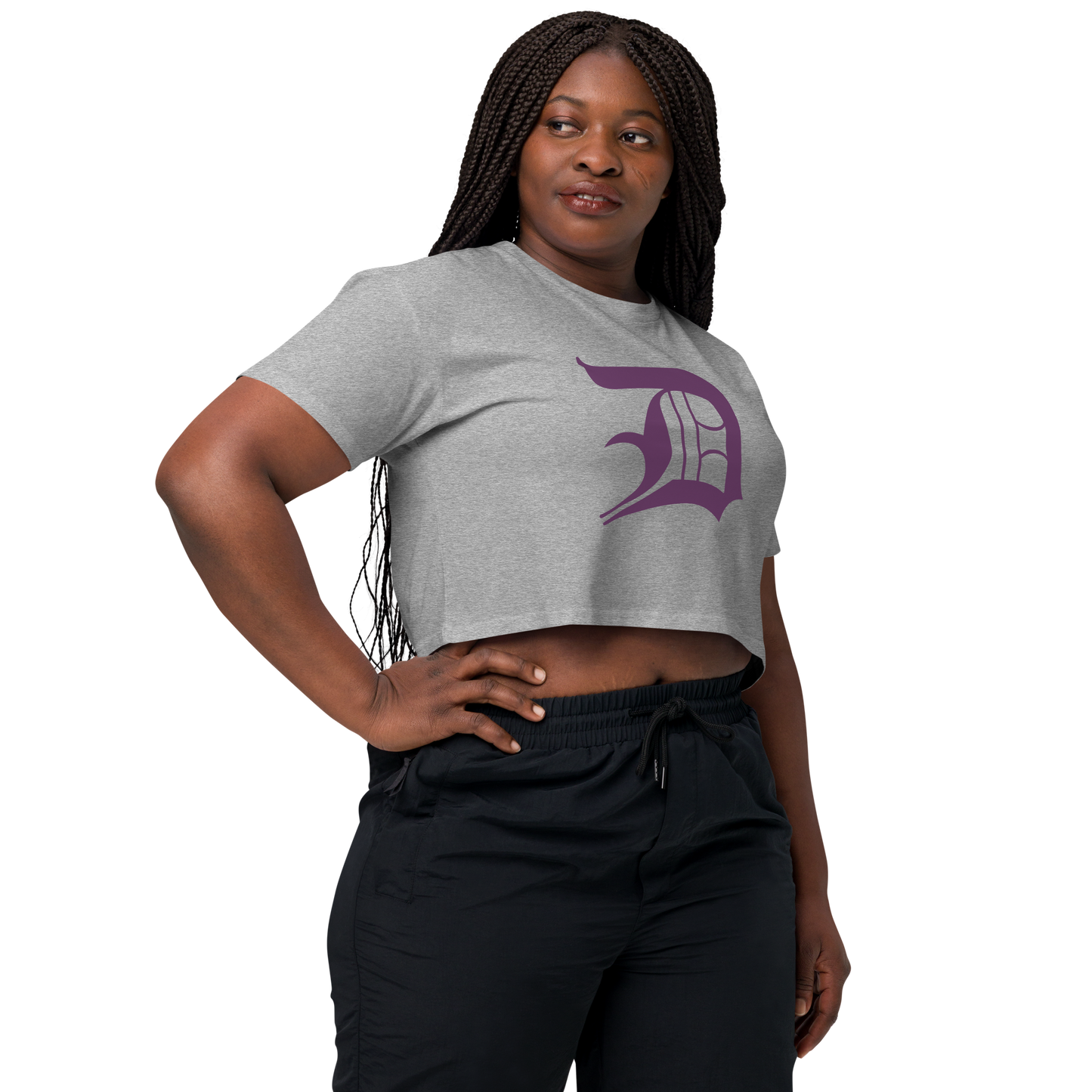 Detroit 'Old English D' Relaxed Crop Top (Plum)