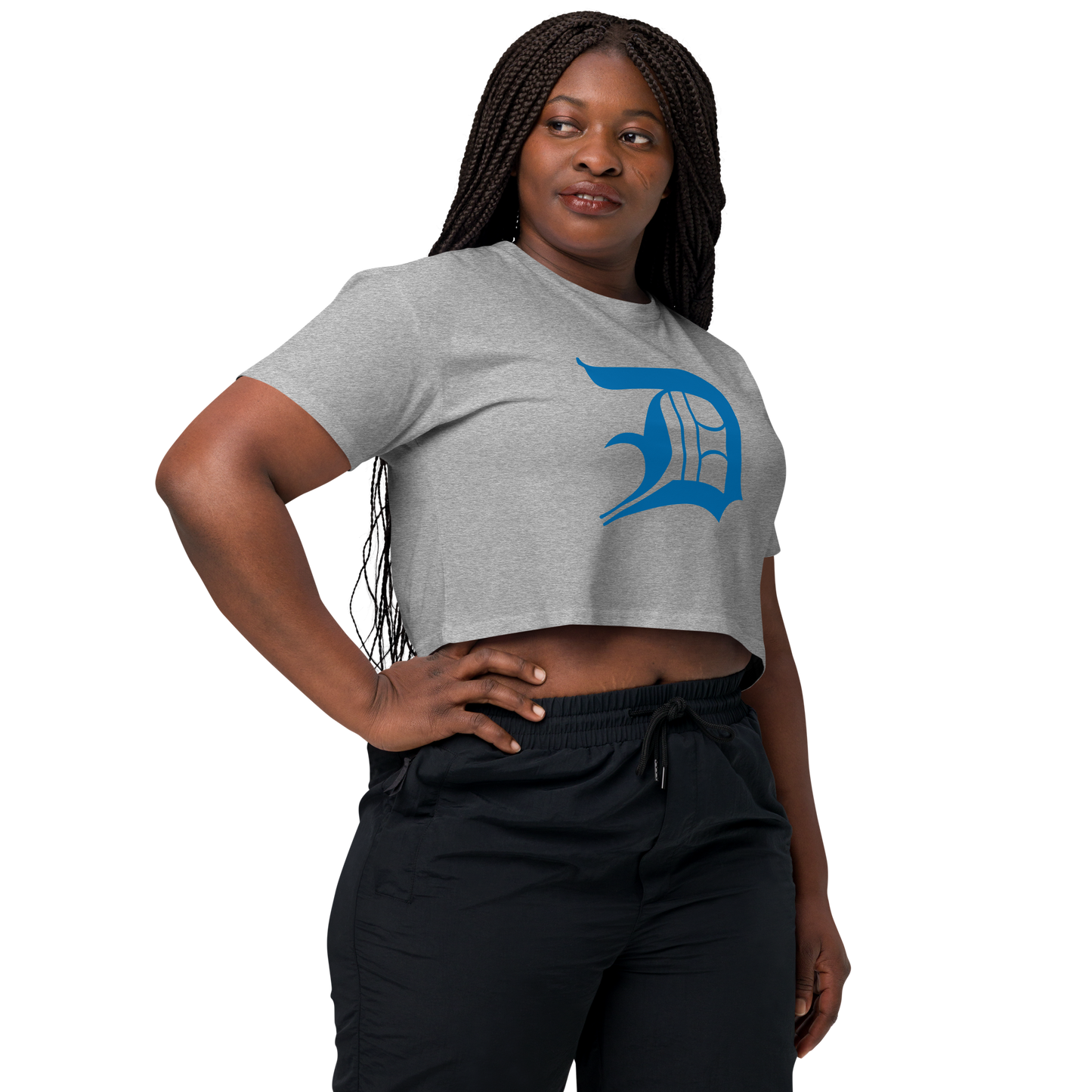 Detroit 'Old English D' Relaxed Crop Top (Azure)