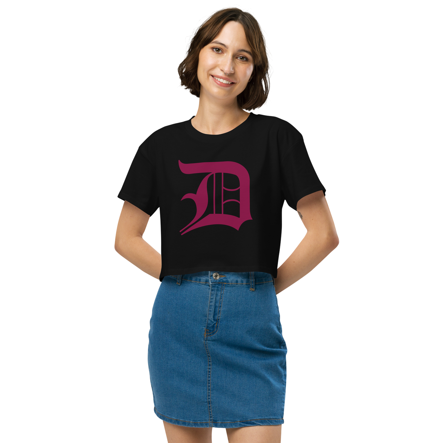 Detroit 'Old English D' Relaxed Crop Top (Ruby Red)