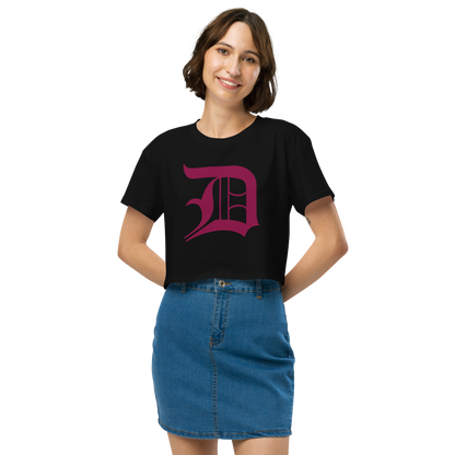 Detroit 'Old English D' Relaxed Crop Top (Ruby Red)