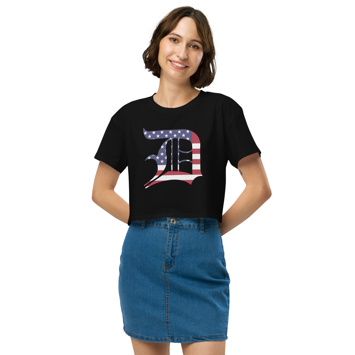 Detroit 'Old English D' Relaxed Crop Top (Patriotic Edition)