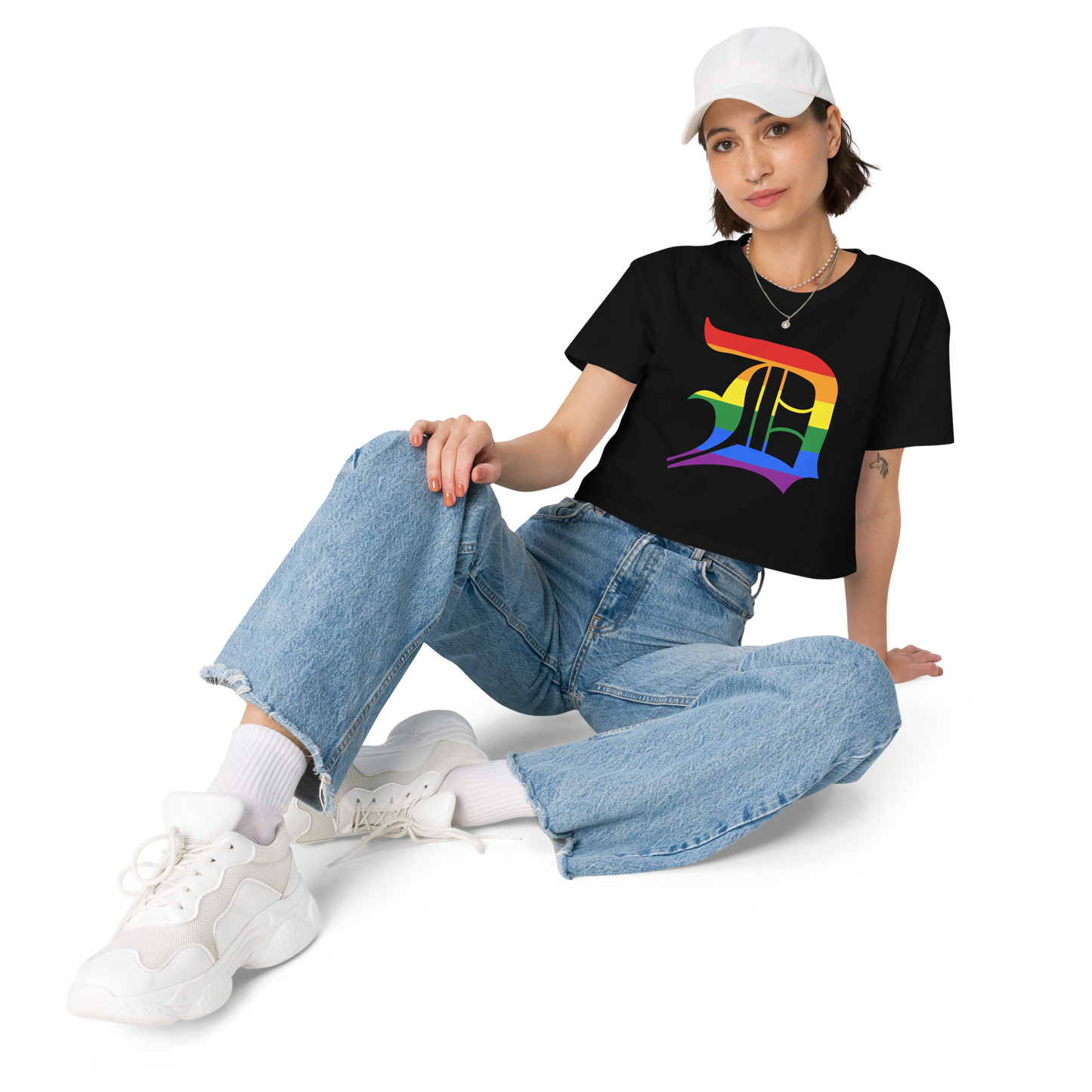 Detroit 'Old English D' Relaxed Crop Top (Rainbow Pride Edition)