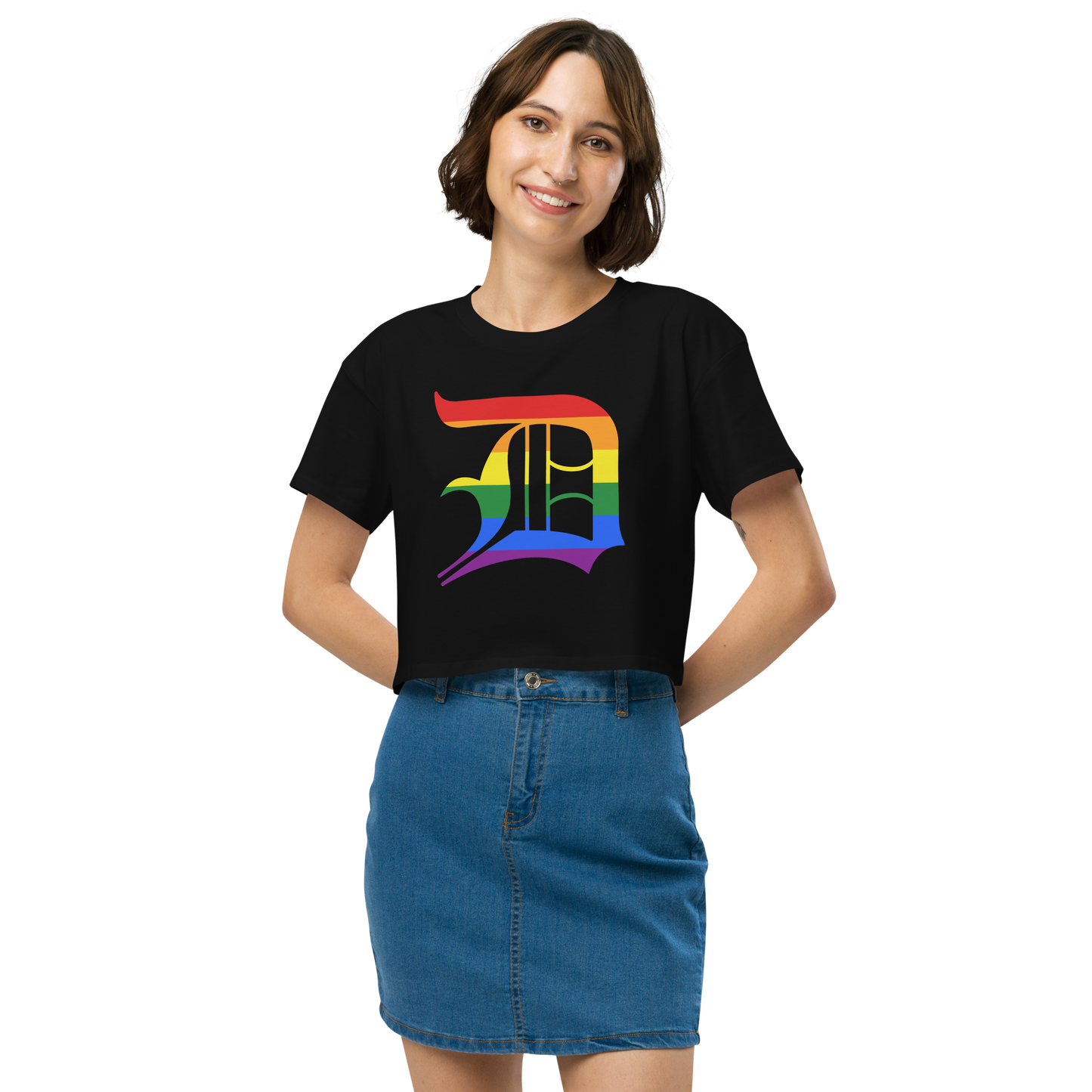 Detroit 'Old English D' Relaxed Crop Top (Rainbow Pride Edition)