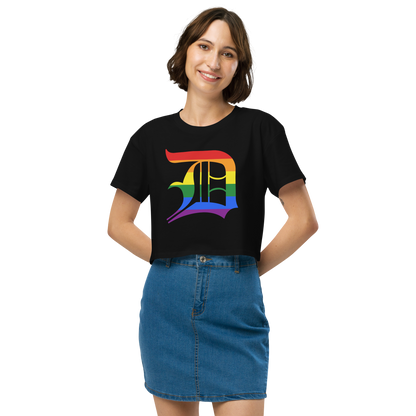 Detroit 'Old English D' Relaxed Crop Top (Rainbow Pride Edition)