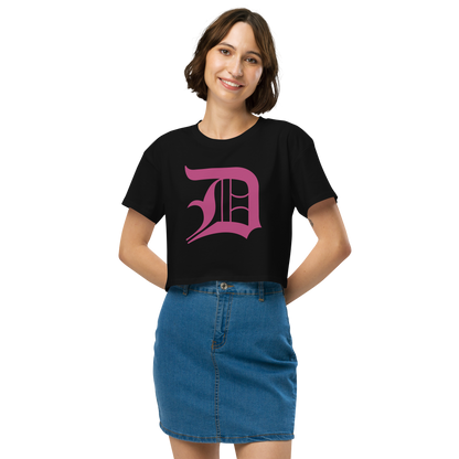 Detroit 'Old English D' Relaxed Crop Top (Apple Blossom Pink)