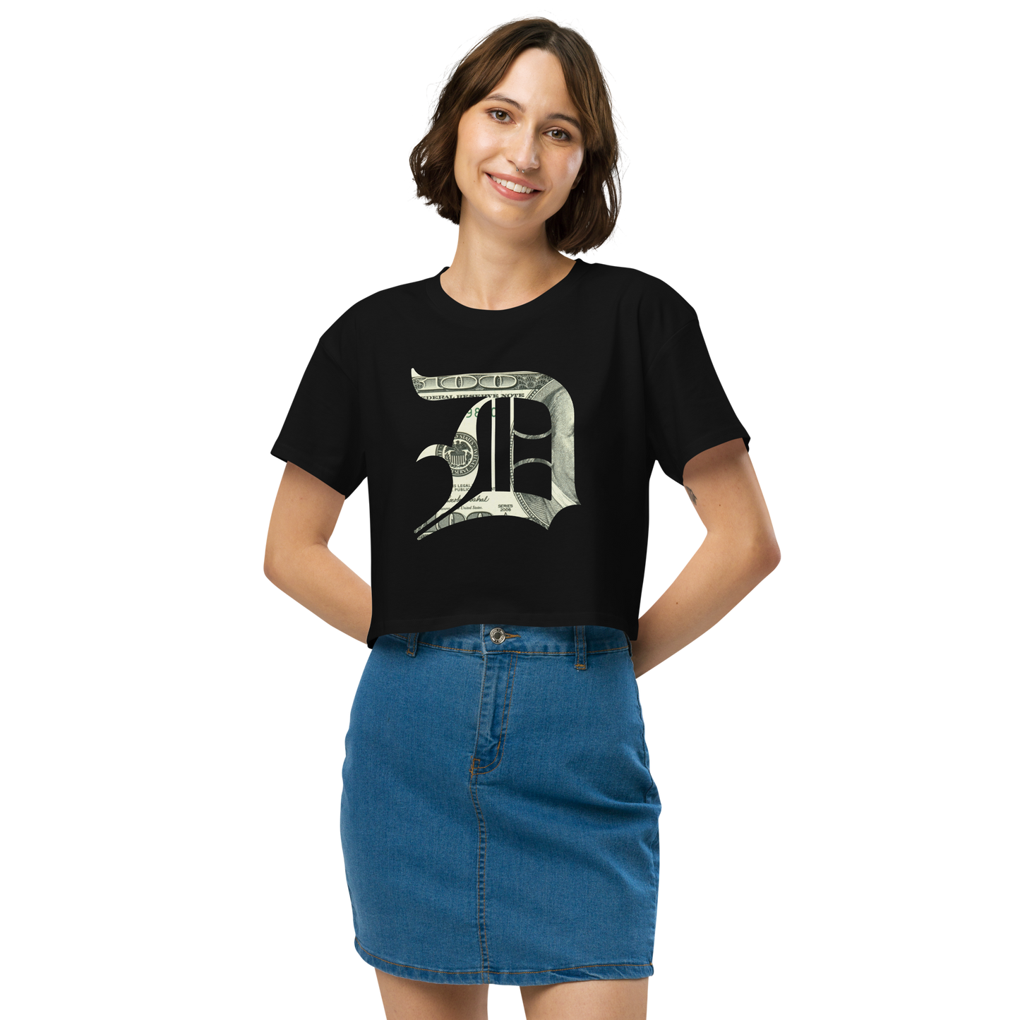 Detroit 'Old English D' Relaxed Crop Top (Benjamins Edition)