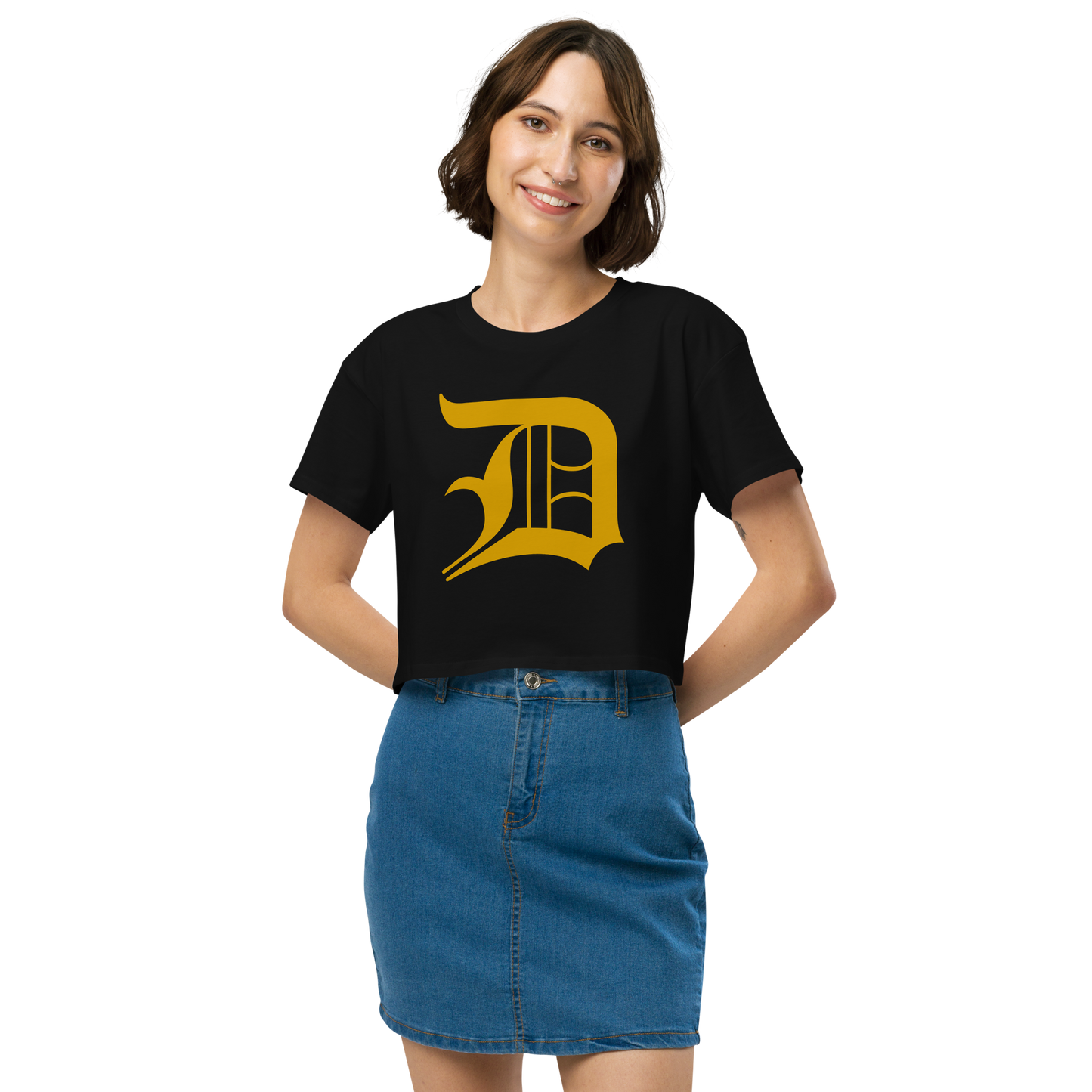 Detroit 'Old English D' Relaxed Crop Top (Gold)