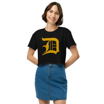 Detroit 'Old English D' Relaxed Crop Top (Gold)