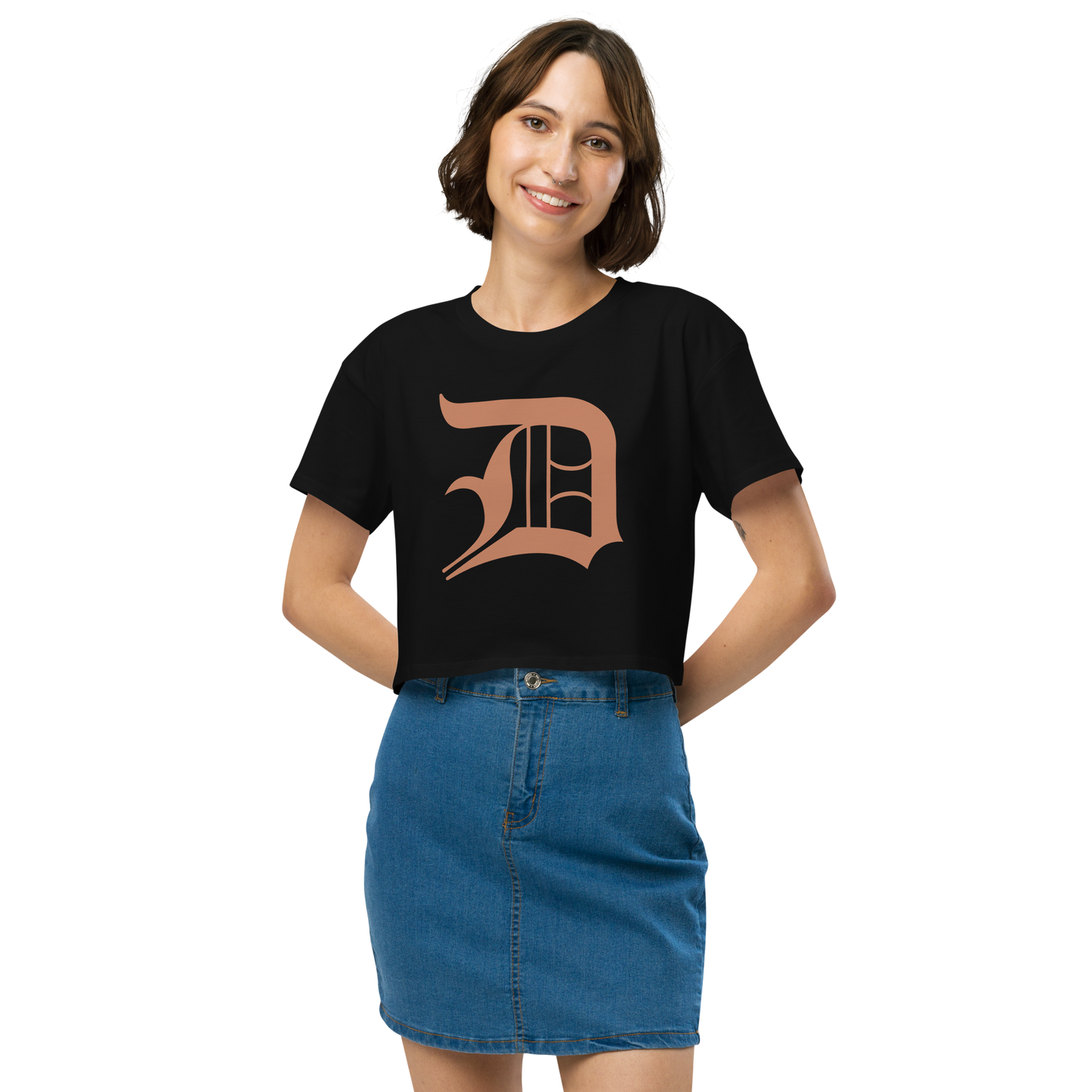 Detroit 'Old English D' Relaxed Crop Top (Copper Color)