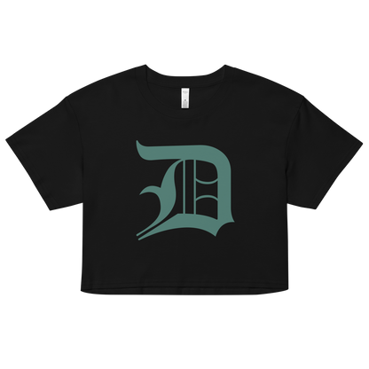 Detroit 'Old English D' Relaxed Crop Top (Copper Green)