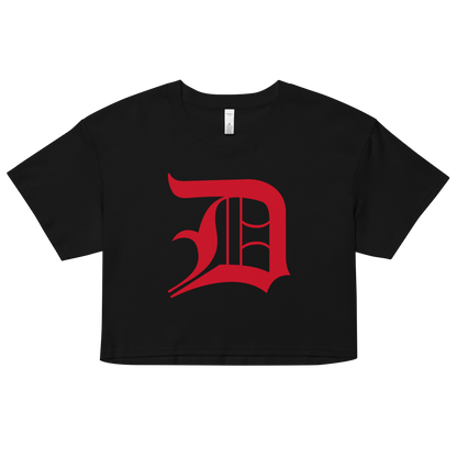 Detroit 'Old English D' Relaxed Crop Top (Aliform Red)