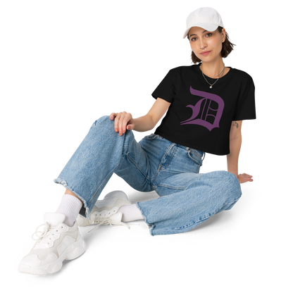 Detroit 'Old English D' Relaxed Crop Top (Plum)