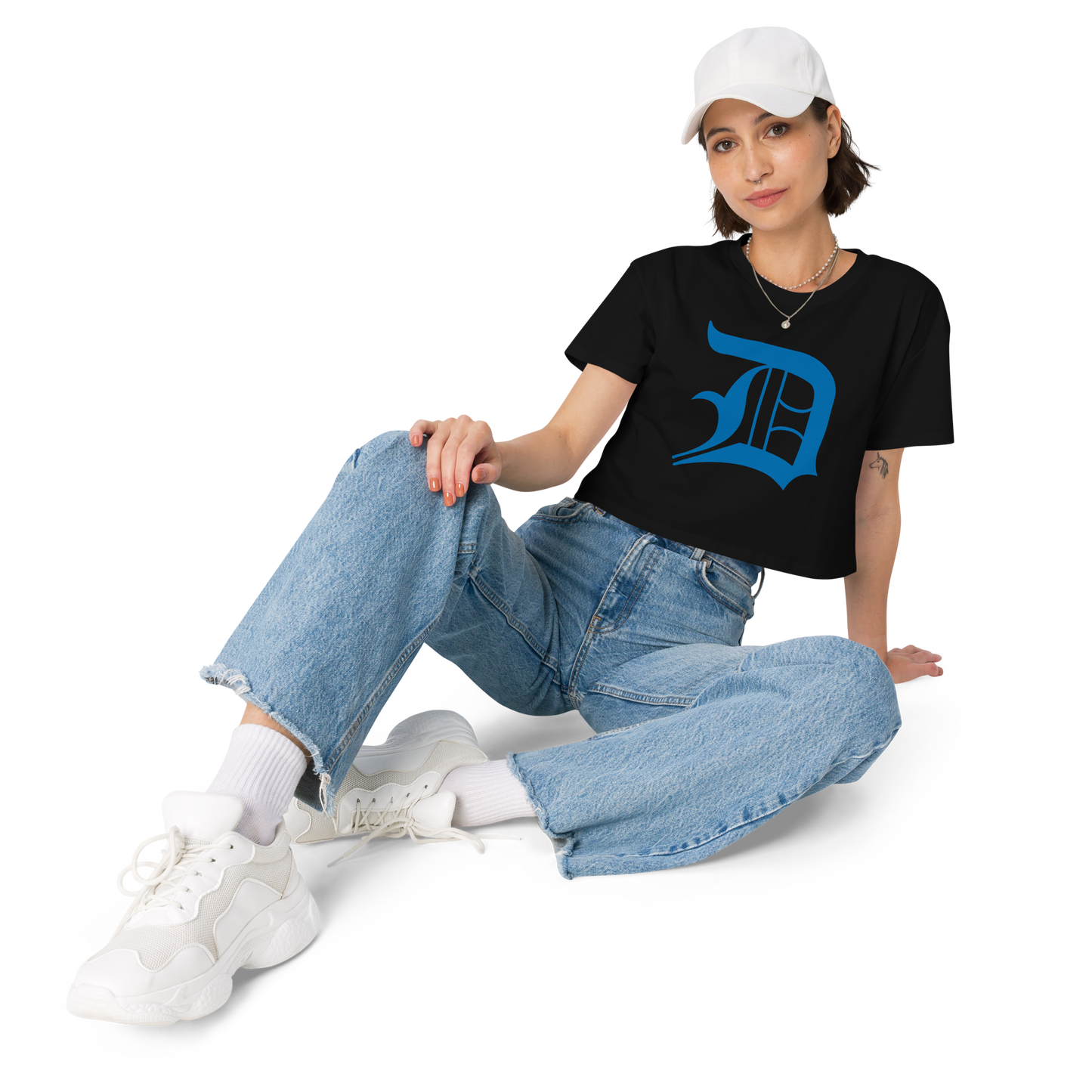 Detroit 'Old English D' Relaxed Crop Top (Azure)