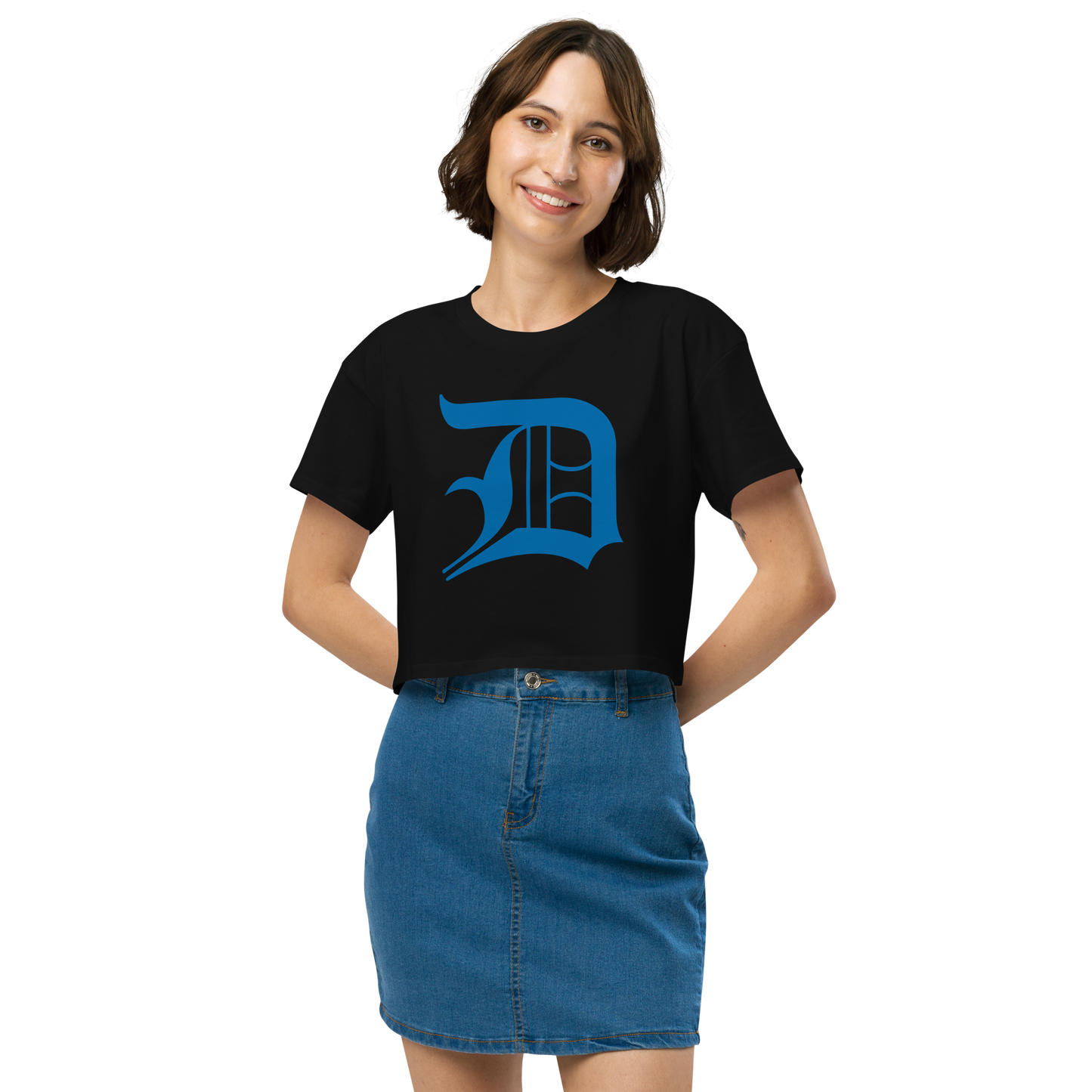 Detroit 'Old English D' Relaxed Crop Top (Azure)