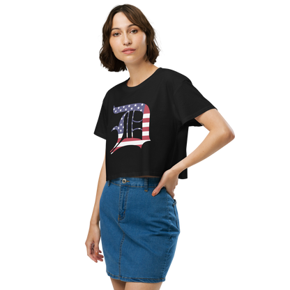 Detroit 'Old English D' Relaxed Crop Top (Patriotic Edition)