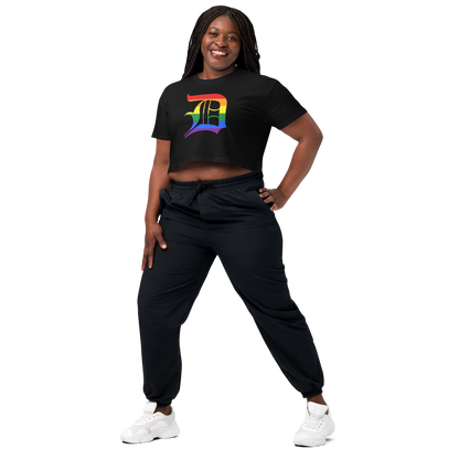 Detroit 'Old English D' Relaxed Crop Top (Rainbow Pride Edition)